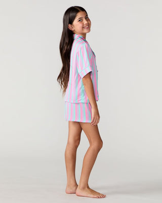 Sunshine Society Kids Silky Short Sleeve Short Set - Sorbet Stripe