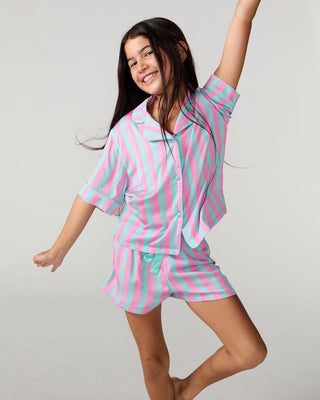 Sunshine Society Kids Silky Short Sleeve Short Set - Sorbet Stripe