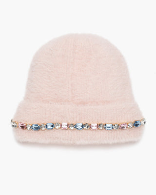 Super Smalls Cotton Candy Jeweled Beanie
Pink beanie with decorative band featuring small crystals on a white background