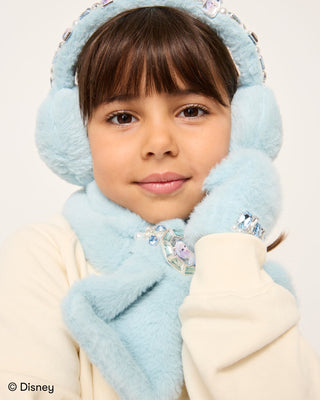 Super Smalls Disney Frozen Elsa Plush Scarf 
Child wearing a light blue fluffy headband and scarf with decorative elements on a white background.