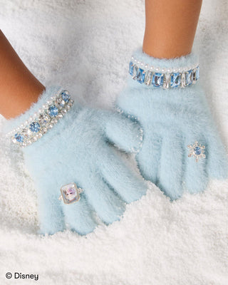 Super Smalls Disney Frozen Elsa Winter Jeweled Gloves
Light blue gloves with gemstone embellishments on a snowy background, featuring Disney branding.