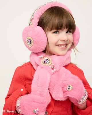 Super Smalls Disney Minnie Mouse Earmuffs
Child wearing pink furry earmuffs and gloves with Disney character designs on a white background