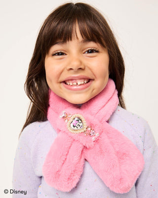 Super Smalls Disney Minnie Mouse Plush Scarf
Young girl wearing a pink scarf with a decorative brooch on a white background