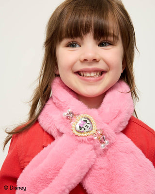 Super Smalls Disney Minnie Mouse Plush Scarf
Child wearing a pink scarf with a decorative brooch, against a plain background.