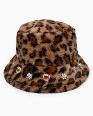 Super Smalls Jungle Jeweled Bucket Hat
Leopard print bucket hat with decorative gems on a white background