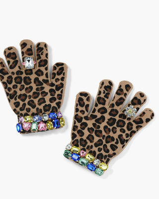 Super Smalls Jungle Jeweled Gloves
Leopard print gloves with colorful gemstones on a white background