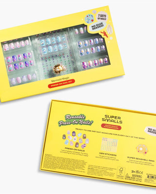 Super Smalls Mermaid Press On Nail Kit
Two boxes of press-on nails with colorful designs on a white background