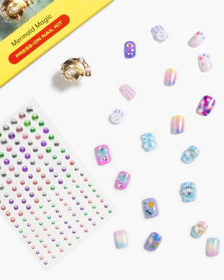 Super Smalls Mermaid Press On Nail Kit
Mermaid Magic press-on nail kit with colorful nails and packaging on a white background