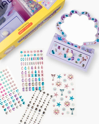Super Smalls Mermaid Vanity Gemify craft kit with colorful shoe-themed embellishments and sparkly gems for creative shoe decorating.