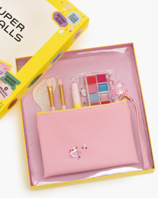 Super Smalls Party Prep Beauty Kit
Makeup set with pink pouch, brushes, and palette in a yellow box on a white background