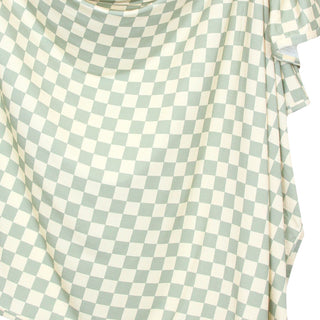 Lou Lou and Company Knit Swaddle Blanket in Kirby with swamp checkered pattern, soft and cozy fabric for babies.