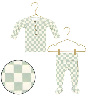 Lou Lou and Company knit outfit set featuring a swamp checkered top and matching bottoms for cozy, stylish wear.