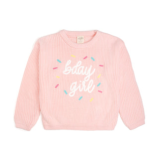 Sweet Wink Birthday Girl Sprinkle Knit Sweater
Pink sweater with 'Baby Girl' text on a white background