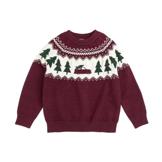 Sweet Wink Christmas truck Fair Isle sweater featuring festive holiday patterns and cozy knit design.