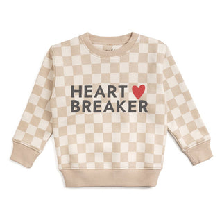 Sweet Wink Heartbreaker Checkered Valentine's Day Sweatshirt - Natural
Checkered sweatshirt with 'Heart Breaker' text and heart symbol on a white background