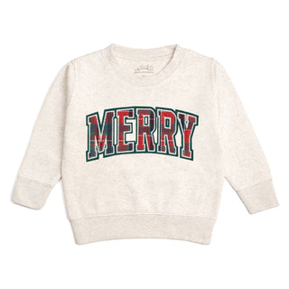 Sweet Wink Merry Tartan Patch Christmas sweatshirt featuring festive tartan patch design and cozy sweater style.