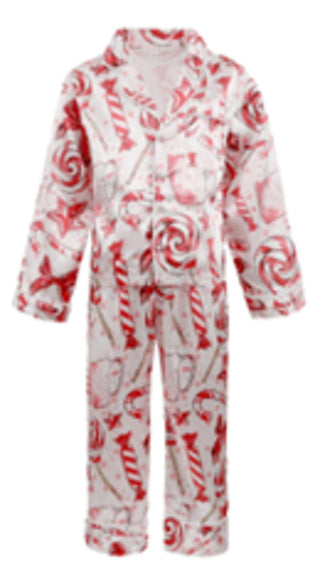 Lola and The Boys Sweet Winter Silky Set
Children's onesie with candy cane pattern on a white background