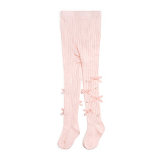 Sweet Wink Bedazzled Coquette Tights - Pink
Pink tights with bow details on a white background