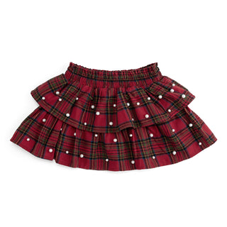 Sweet Wink Christmas tartan pearl tutu skirt with festive red and green fabric and pearl embellishments, perfect for holiday celebrations.