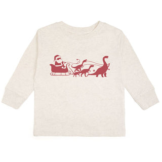 Sweet Wink Dino Christmas Long Sleeve Shirt - Natural 
Beige long-sleeve shirt with red graphic of Santa and reindeer on a white background