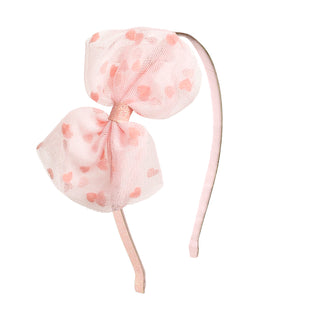 Sweet Wink Flocked Heart Valentine's Day Tulle Bow Headband
Pink headband with bow on a white background