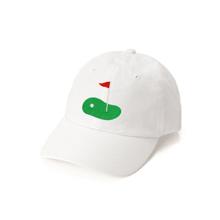 White Sweet Wink baseball hat with front golf tee flag patch, adjustable curved brim, casual sporty cap image