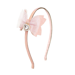 Sweet Wink Heart Charm Glitter Bow Headband
Pink headband with a bow and heart-shaped gem on a white background