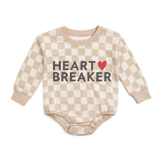 Sweet Wink Heartbreaker Checkered Valentine's Day Long Sleeve Romper - Natural
Checkered baby onesie with 'Heart Breaker' text and heart symbol on a white background