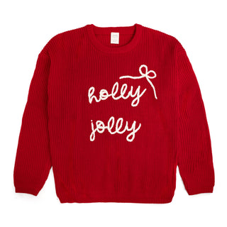 Sweet Wink Holly Jolly Bow Christmas Knit Sweater - Women's
Red sweater with 'holly jolly' text on a white background