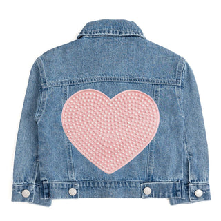 Sweet Wink Pearl Heart Patch Denim Jacket
Denim jacket with a pink heart patch on a white background