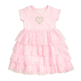 Sweet Wink Pearl Heart Tiered Short Sleeve Tutu Dress
Pink dress with a heart-shaped embellishment on a white background
