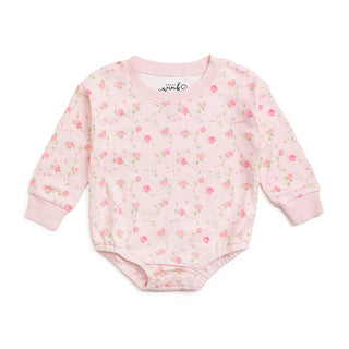 Sweet Wink Pink Rose Long Sleeve Romper - Pink
Pink floral baby bodysuit on a white background