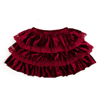 Sweet Wink Ruby Red Velvet Tiered Christmas Skirt
Red ruffled skirt on a white background