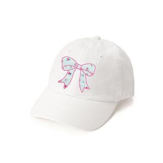 Sweet Wink Sky Blue Floral Bow Patch Baseball Hat - White
White cap with a pink bow design on a white background