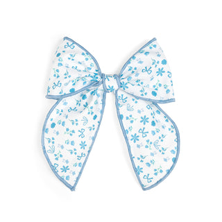 Sweet Wink Sky Floral Bow Clip
Large decorative bow with blue floral pattern on a white background