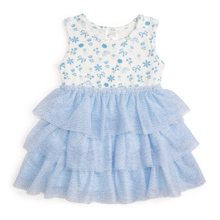 Sweet Wink Sky Floral Tank Tutu Dress
Baby dress with floral top and blue ruffled skirt on a white background