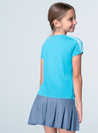 Lucky In Love Boxy Short Sleeve Tee - Ocean
Girl wearing a blue dress with a white background