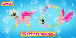 Fruitwing Flying Pony Twisty Petz 2 Pack
Fruitywing Flying Pony toy set with pink and green design on a blue background