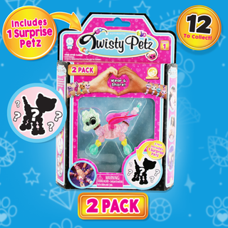 Twisty Petz 2 Pack
Twisty Petz toy packaging with a pink and blue design on a blue background
