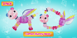 Three Twisty Petz toys from Super Impulse featuring Cotton, Hunny, and Bear, colorful and twistable plush toy figures.