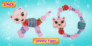 Super Impulse Twisty Petz 3 Pack of jewelry-inspired toy animals, including a tiger, with colorful, twistable designs.