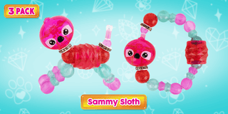 Three Twisty Petz toys including a Sammy Sloth from Super Impulse arranged together on a white background.