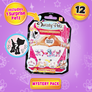 Colorful Twisty Petz mystery toy pack by Super Impulse featuring small, twistable animal figures in a playful display.