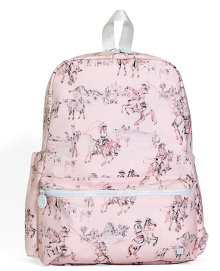 TRVL Designs Backpacker - Cowgirl Toile
Pink backpack with horse and rider pattern on a white background
