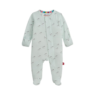 Magnetic Me Teal Savannah Plains Modal Footie
Baby onesie with animal print on a white background