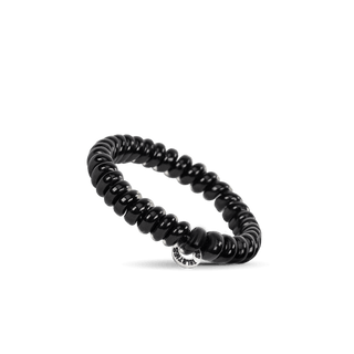 Teleties Jet Black Hair Ties - Small
Black hair tie with a brand logo on a transparent background