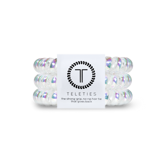 Teleties Peppermint Hair Ties - Large
Iridescent hair ties with a Teleties branded card on a white background