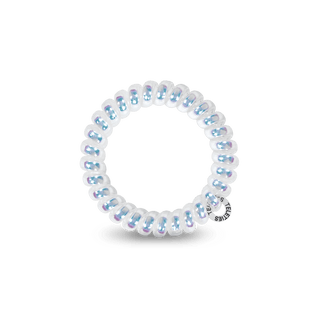 Teleties Peppermint Hair Ties - Large
White beaded ring with blue accents on a black stand against a white background