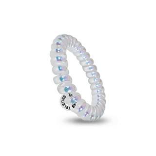 Teleties Peppermint Hair Ties - Large
White spiral hair tie with colorful beads on a black stand against a white background