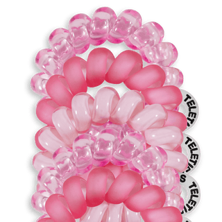 Teleties Pretty in Pink Hair Ties - Tiny Pink balloon arch with Teletz logo on a transparent background